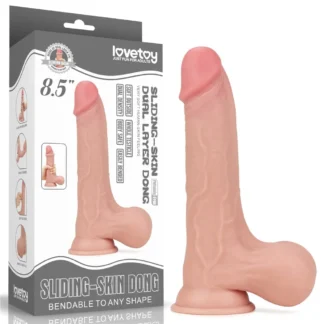 Dong 8.5'' Sliding Skin - dvojvrstvové dildo s celými semenníkmi