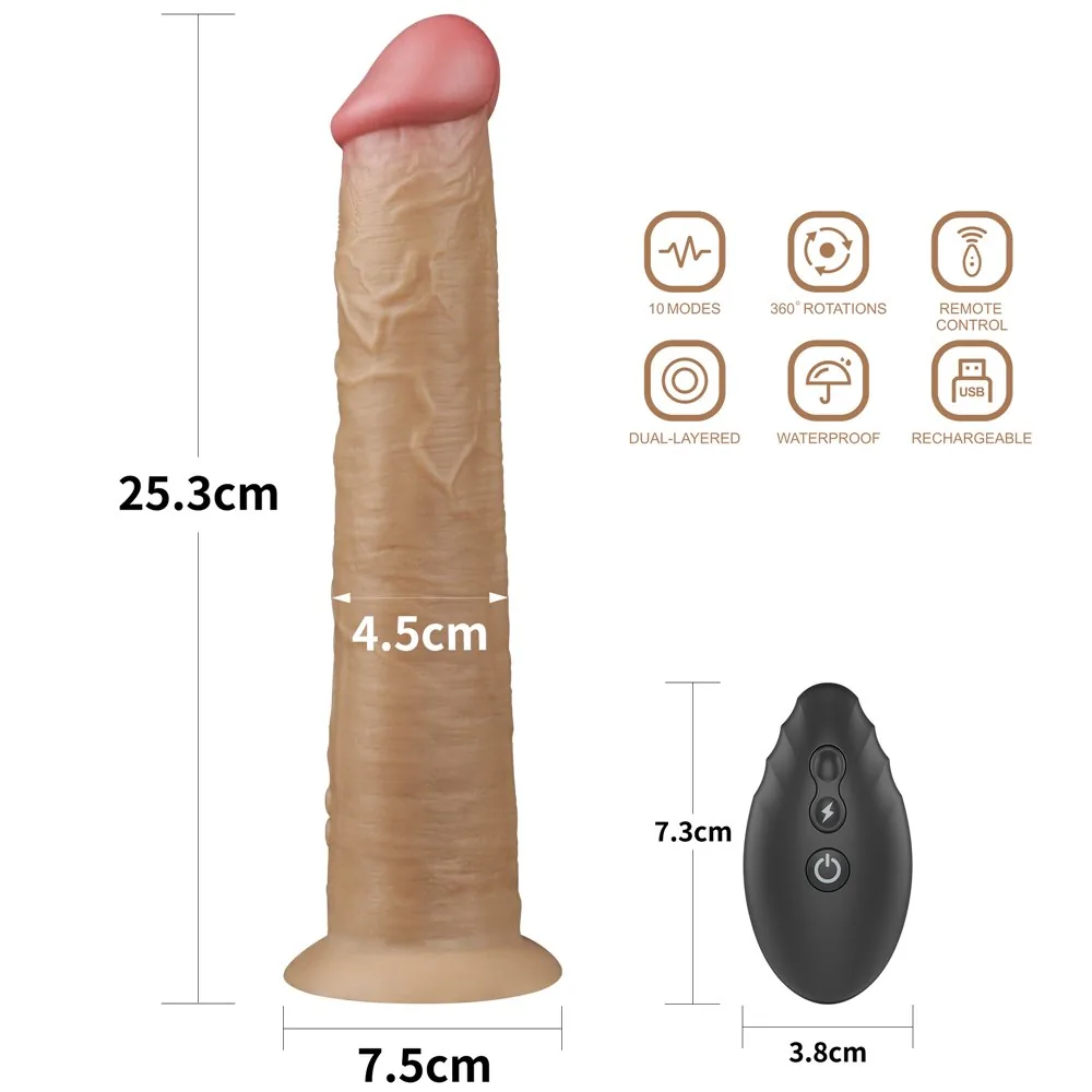 Vibrátor Lovetoy Dual Layered Platinum Silicone Rotator 10" – Obrázok 2