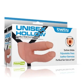 Unisex dutý strap-on s dvojitou penetráciou
