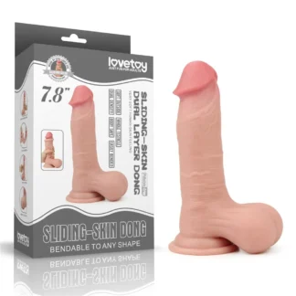 Dildo Sliding Skin dvojvrstvové s celými semenníkmi 7,8"
