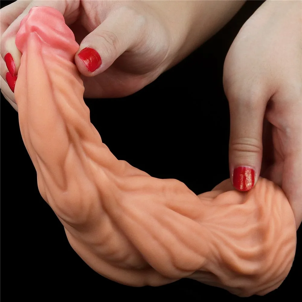 Dvojvrstvové silikónové dildo Platinum 9,5", telové – Obrázok 9
