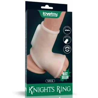 Vibračný návlek Knights Ring Silk s návlekom na semenníky (biely)