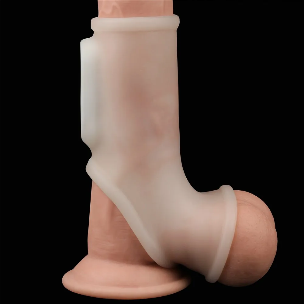 Vibračný návlek Knights Ring Silk s návlekom na semenníky (biely) – Obrázok 3