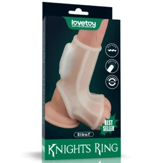 Vibračný návlek Knights Ring Ridge s návlekom na semenníky (biely)