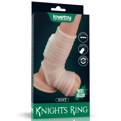 Vibračný návlek Knights Ring Wave s návlekom na semenníky (biely)