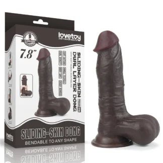 Dvojvrstvové dildo Sliding Skin 7,8" s semenníkmi