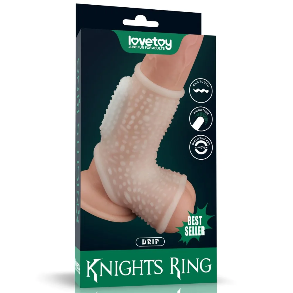 Vibračný erekčný krúžok Knights Ring s návlekom na semenníky