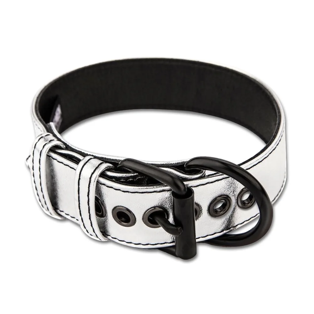 Bondage obojok s vodítkom Fetish Metallic Pup Collar – Obrázok 2