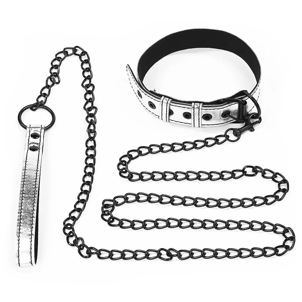 Bondage obojok s vodítkom Fetish Metallic Pup Collar – Obrázok 4