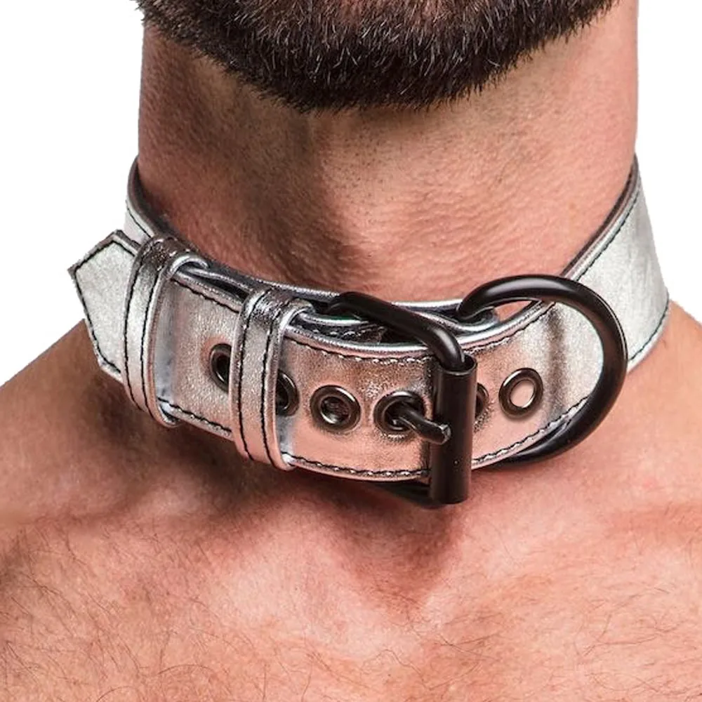 Bondage obojok s vodítkom Fetish Metallic Pup Collar – Obrázok 5