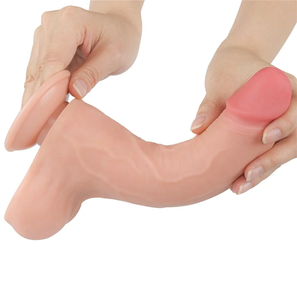 Dildo Sliding Skin 8,5'' – dvojvrstvové, telové – Obrázok 5