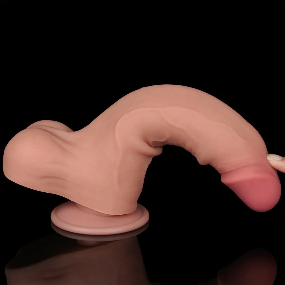 Dildo Sliding Skin 8,5'' – dvojvrstvové, telové – Obrázok 11
