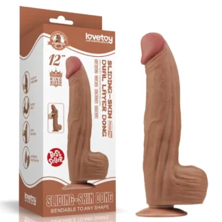 Dildo 12'' King Sized Sliding Skin Dual Layer Dong, hnedé