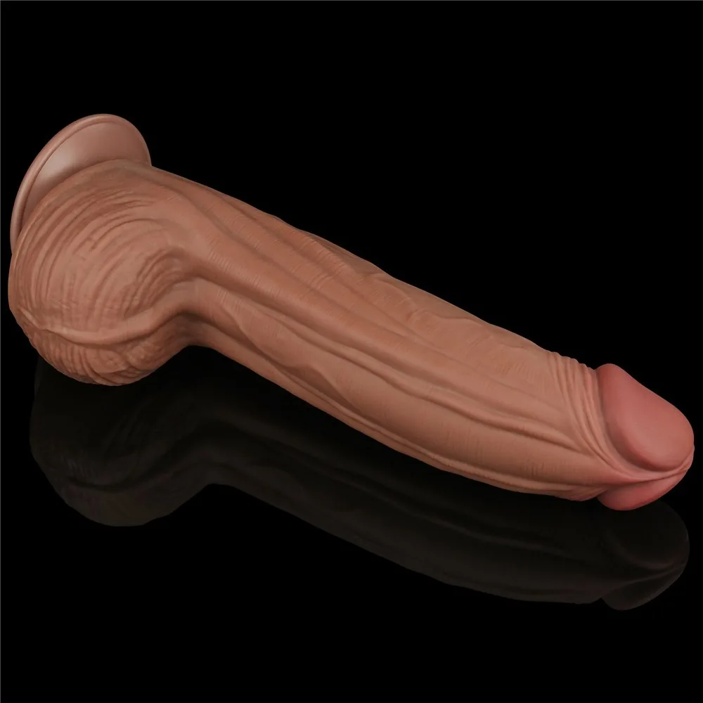 Dildo 12'' King Sized Sliding Skin Dual Layer Dong, hnedé – Obrázok 4