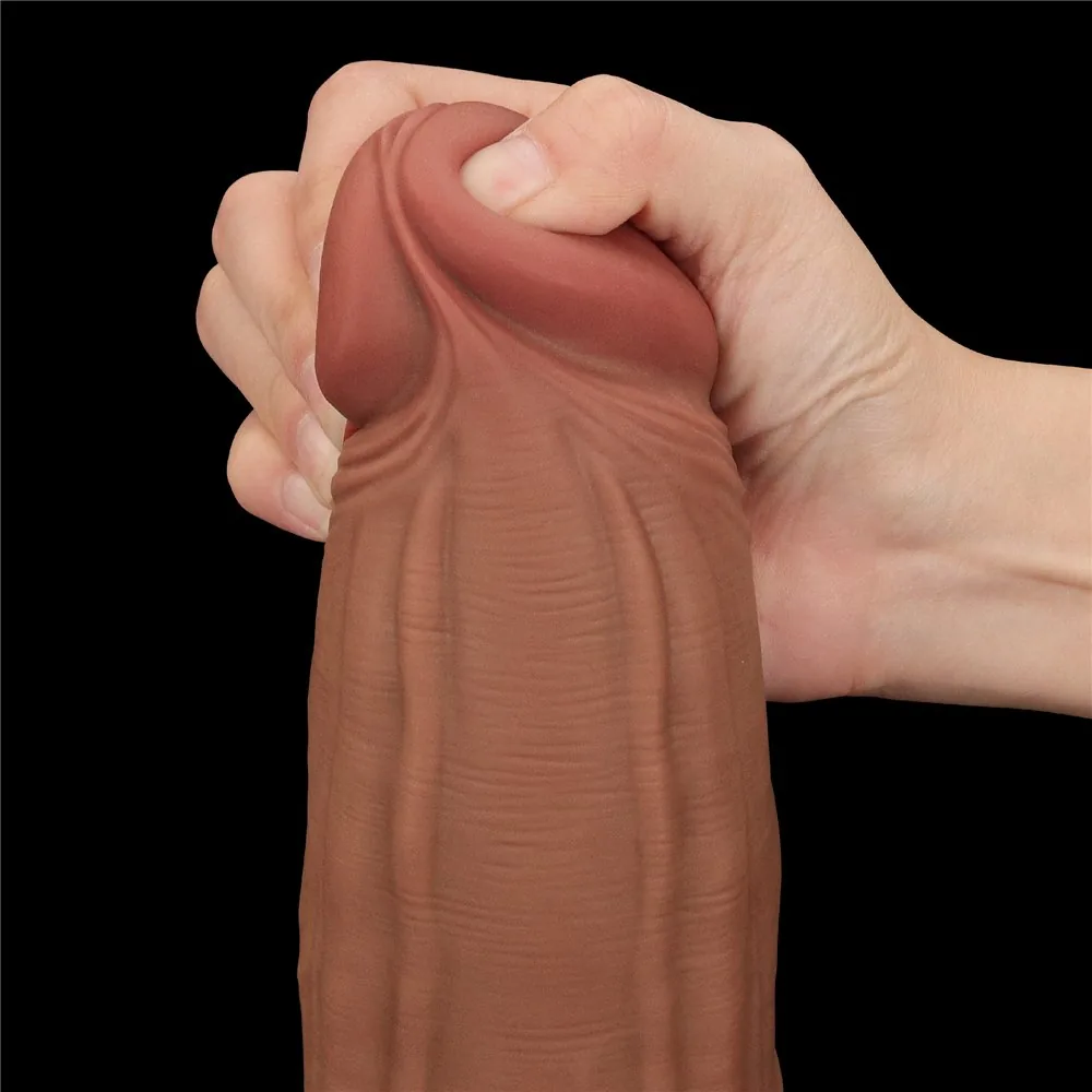 Dildo 12'' King Sized Sliding Skin Dual Layer Dong, hnedé – Obrázok 10