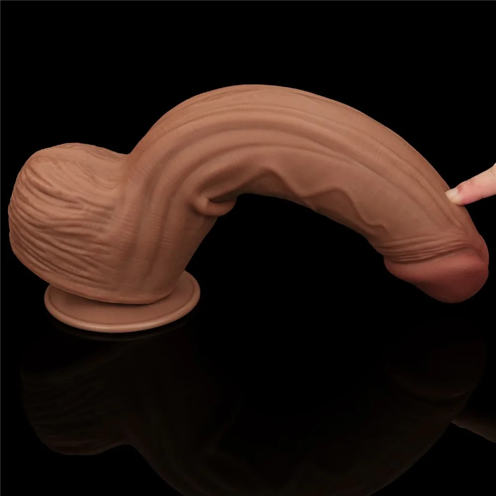 Dildo 12'' King Sized Sliding Skin Dual Layer Dong, hnedé – Obrázok 11
