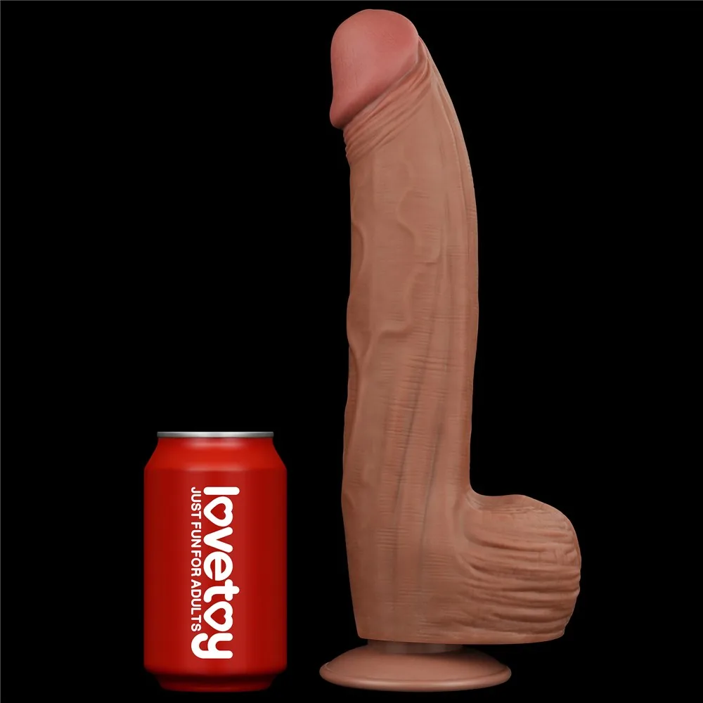Dildo 12'' King Sized Sliding Skin Dual Layer Dong, hnedé – Obrázok 16