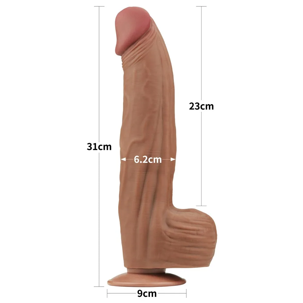 Dildo 12'' King Sized Sliding Skin Dual Layer Dong, hnedé – Obrázok 17