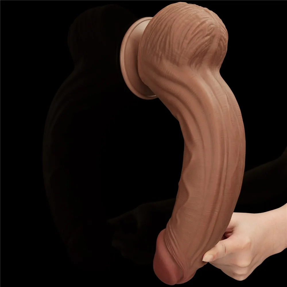 Dildo 12'' King Sized Sliding Skin Dual Layer Dong, hnedé – Obrázok 18