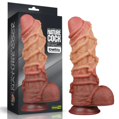 Dildo 10,5" dvojvrstvový platinový silikón