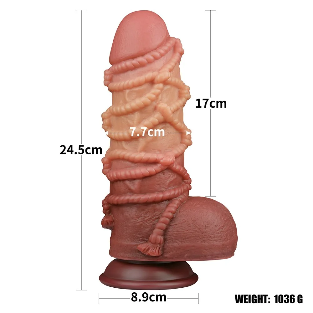 Dildo 9,5" dvojvrstvový platinový silikón – Obrázok 8