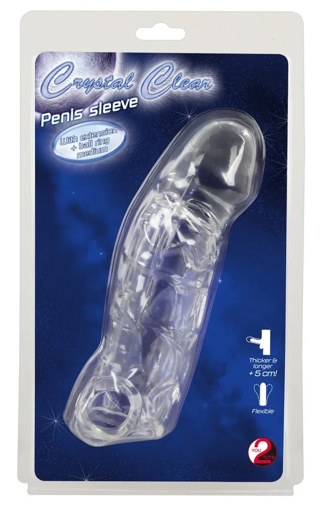 Crystal Clear – návlek na penis s predĺžením a krúžkom na semenníky