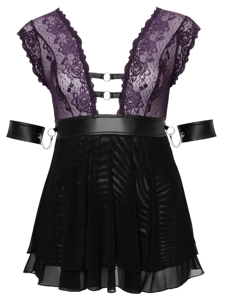 Súprava Bondage Plus: fialový babydoll a putá – Obrázok 2