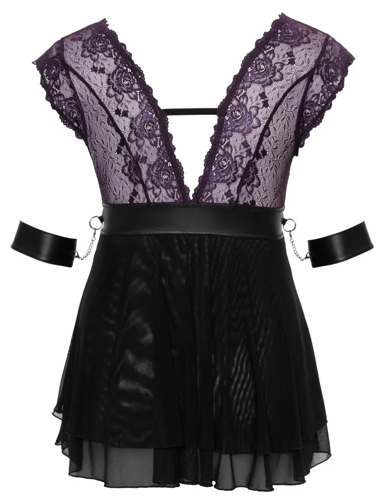 Súprava Bondage Plus: fialový babydoll a putá – Obrázok 3