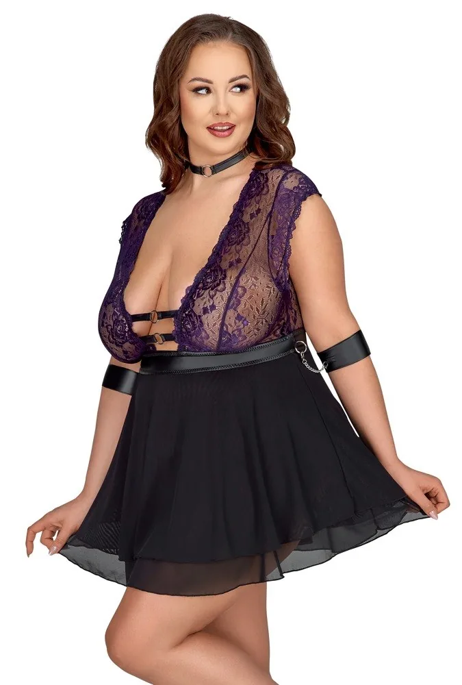 Súprava Bondage Plus: fialový babydoll a putá – Obrázok 6