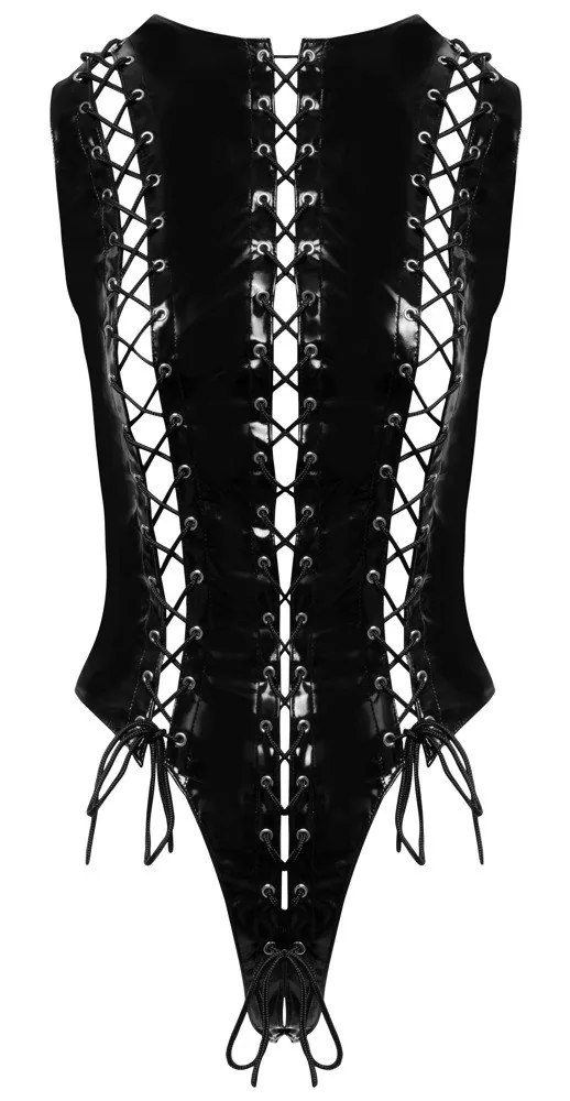 Lakované šnurovacie body Black Level, čierne – Obrázok 3