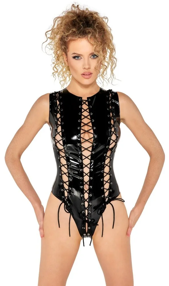 Lakované šnurovacie body Black Level, čierne – Obrázok 5