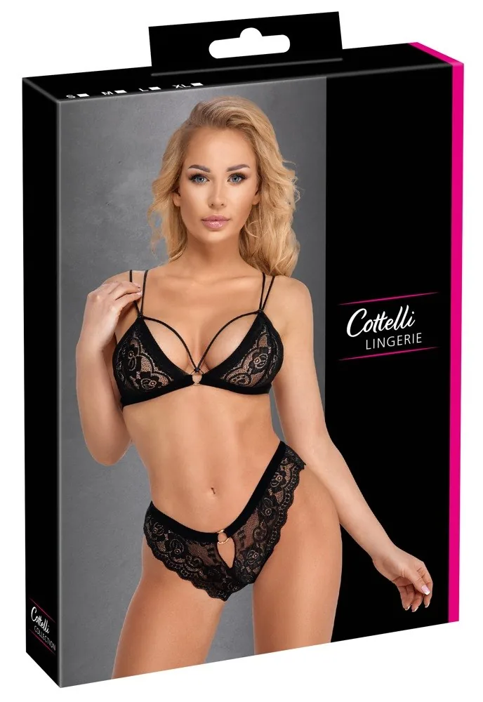 Cottelli Lingerie – čipková súprava s perličkovou retiazkou