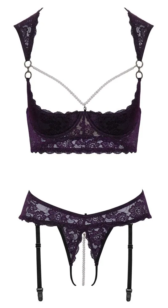 Čipkovaná súprava Cottelli Lingerie – fialová s perlami – Obrázok 5