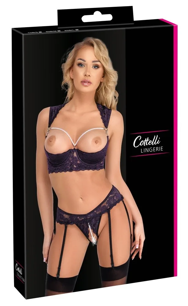 Čipkovaná súprava Cottelli Lingerie – fialová s perlami