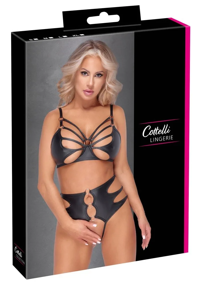 Cottelli Lingerie – súprava s otvorenými nohavičkami a krúžkami