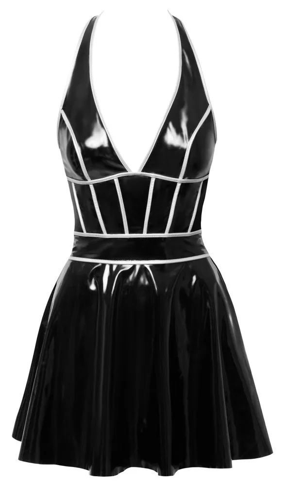 Vinylové šaty Black Level so striebornými švami, S – Obrázok 4