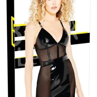 Vinylové šaty Black Level so sieťovinou, S