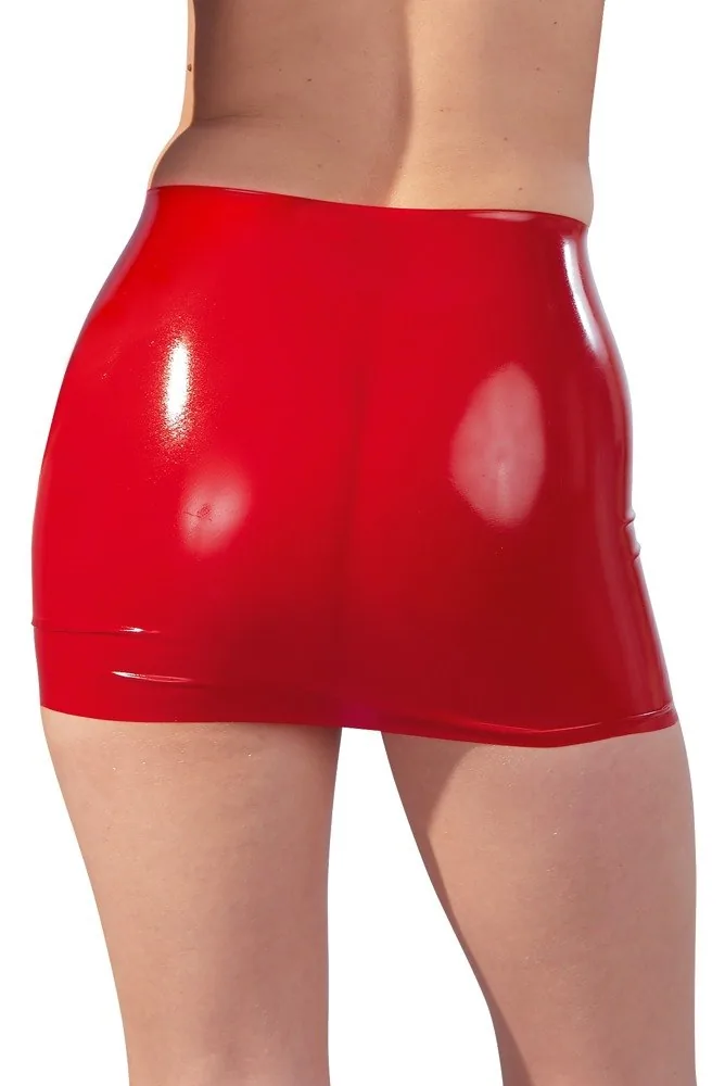 Latexová mini sukňa červená M – Obrázok 3