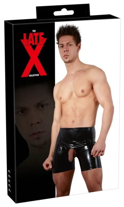 Latexové šortky s otvorom na penis a semenníky L