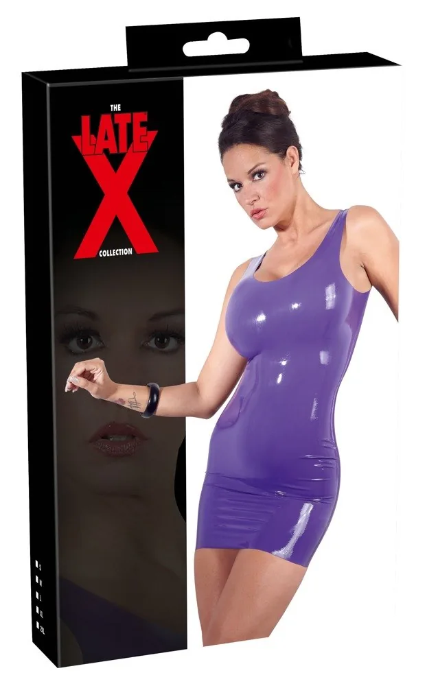 Latexové mini šaty fialové, veľkosť M