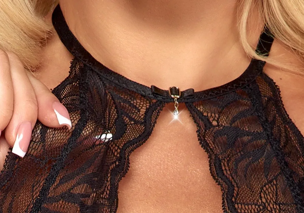 Čipkované body kissable čierne – Obrázok 2