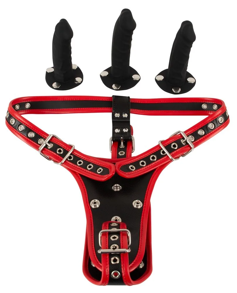 Bad Kitty strap-on postroj s 3 dildami, S/M – Obrázok 5
