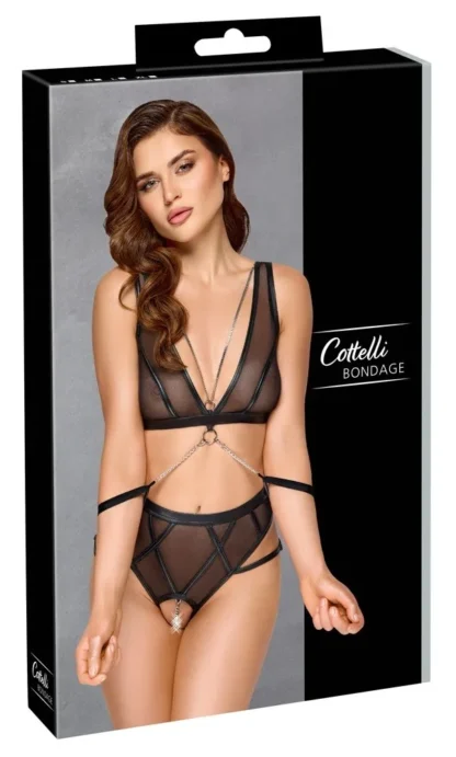 Súprava bielizne Bondage so striebornými detailmi – XL