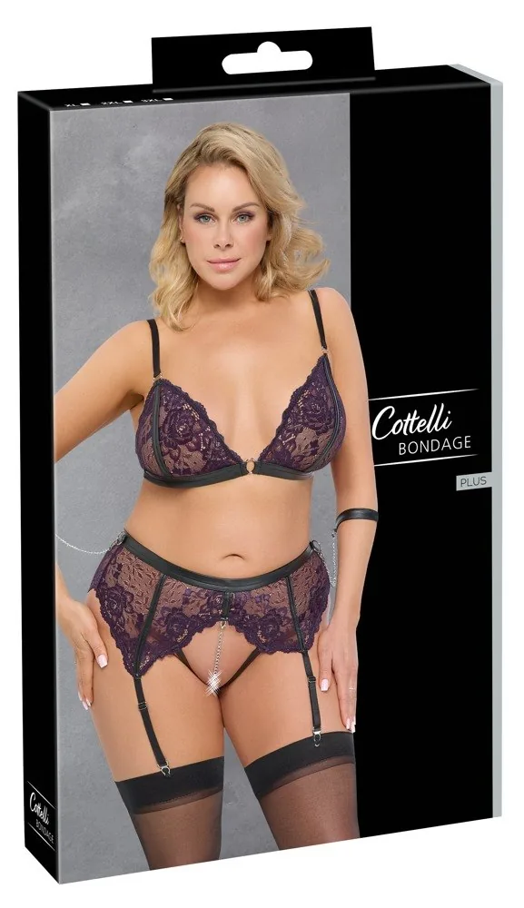 Bondage set Cottelli – fialová podprsenka a pančuchy, XL