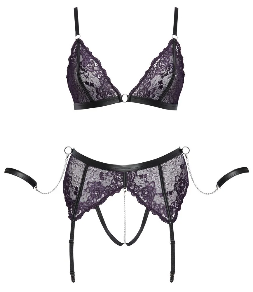 Bondage set Cottelli – fialová podprsenka a pančuchy, 2XL – Obrázok 4
