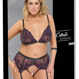 Bondage set Cottelli – fialová podprsenka a pančuchy, 2XL