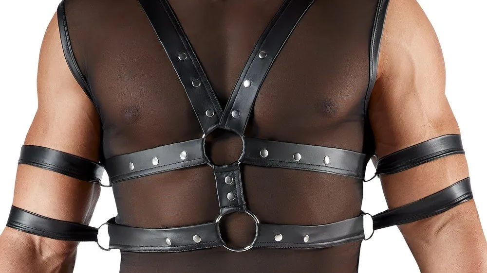 Pánske bondage tielko Svenjoyment s postrojom a putami – čierne, XL – Obrázok 2