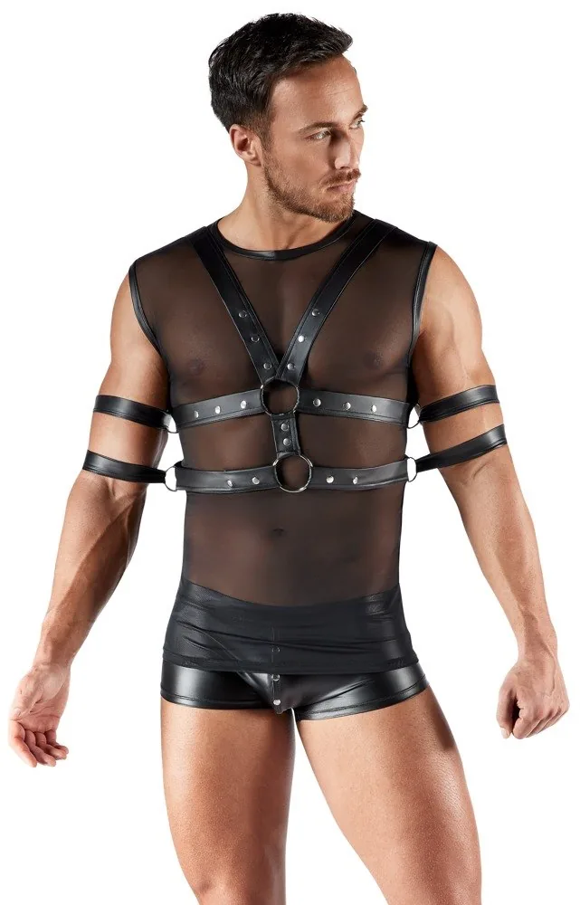 Pánske bondage tielko Svenjoyment s postrojom a putami – čierne, XL – Obrázok 6