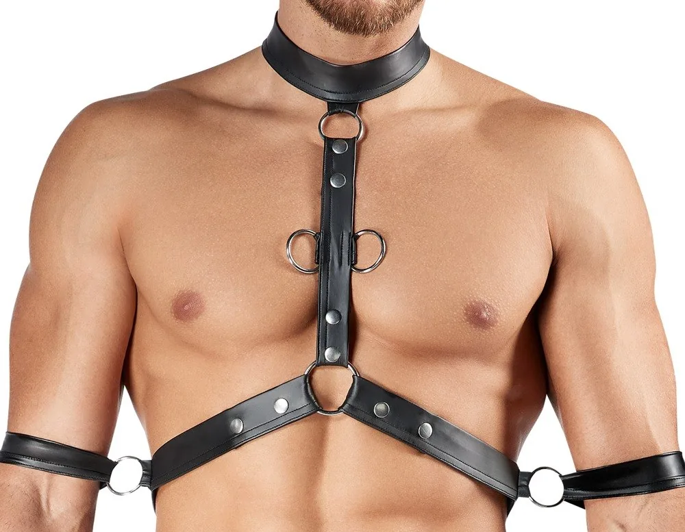 Pánske bondage nohavice Svenjoyment s postrojom a putami – čierne, M – Obrázok 2