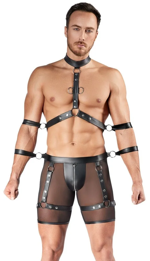Pánske bondage nohavice Svenjoyment s postrojom a putami – čierne, XL – Obrázok 6
